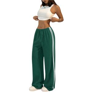 SHENHE Women's Wide Leg Loose Sweatpants Low Rise Y2k Drawstring Workout Sports Pants (Green, S)