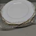 Okllen 12 Pack Plastic Round Charger Plates, 13" Dinner Charger Dessert Plates with Gold Rim, Vintage Charger Serving Plates for Catering, Wedding, Tabletop Decor, White, Floral Trim