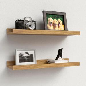 Boswillon Floating Shelves Set of 2, Modern Wall Shelves with Lip, Display Picture Ledge for Bedroom, Living Room, Bathroom, Kitchen - Oak (15.7 in)
