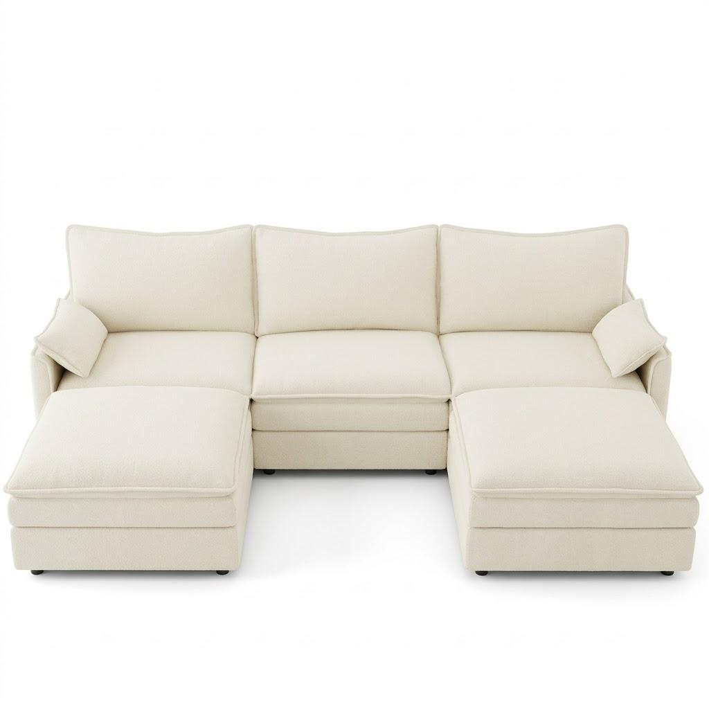 Vesgantti 108" U Shaped Sectional Couch, Comfy Cloud Modular Sectional Sofa with 2 Ottoman Deep Seat Chenille Modern Cloud Sofa, Modular Sofas for Living Room, Bedroom and Apartment, Beige