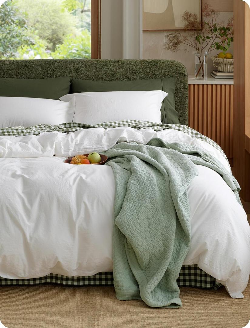 Bedsure PureWoven 100% Washed Cotton Duvet Cover Set, Queen Size, 3-PC