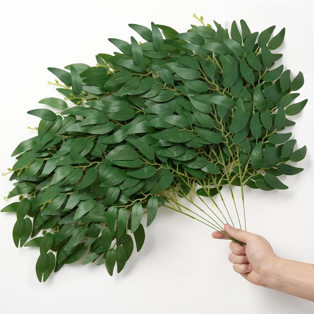 24pcs Artificial Italian Ruscus Greenery Stems Picks 22" Faux Silk Greenery Filler Plant for Vase Green Willow Leave Branches for Table Centerpieces, Wedding Arch Backdrop, Floral Bouquet Arrangement