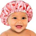 YANIBEST Baby Satin Bonnet Sleep Cap - Double Layer Reversible Adjustable Silky Satin Cap for Infant Toddler(6-36Months,Strawberry)