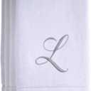 Monogrammed Towels Fingertip, Personalized Gift, 11 x 18 Inches - Set of 4- Silver Embroidered Towel - Extra Absorbent 100% Cotton- Soft Velour Finish - For Bathroom/ Kitchen/ Spa- Initial L (White)