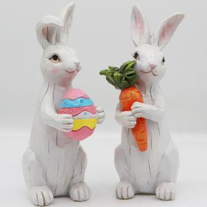 Uniboho Easter Decorations - Easter Bunny Decor Spring Decorations Resin Rabbits Statues with Carrot and Egg for Home Tabletop Centerpiece Indoor Gifts