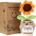 Sea Team Handmade Positive Sunflower Crochet Doll with Emotional Support Card, Knitted Artificial Flower, Christmas Decoration, Appreciation Thank You Gift for Teacher, Mentor, Coworker, Nurse