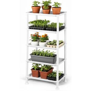 RooTrimmer 5-Tier Seed Starter Trays, Plant Stand, with Bottom-Watering DesignShelf for Indoor Outdoor Seedling Sprouting Greenhouse, Space-Saving for Small Cell Trays & Nursery Pots, White (10"*15"*37")