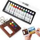 Pocket Artist Watercolour Travel Set, Portable Palette, 8 GridsTravel Watercolour Paint Palette Set With Metal Clip, Watercolor Pen, Watercolor Paint, Mini Sketchbook Gift For Painters And Artists