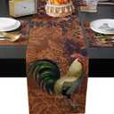 Table Runner and Placemats Set of 6-Farmhouse Animal Rooster Retro Brown Background,Heat Resistant Cotton Linen Dining Table Runner 70 Inch and Washable Table Mats 6 Pcs Kits for Home Kitchen Decor
