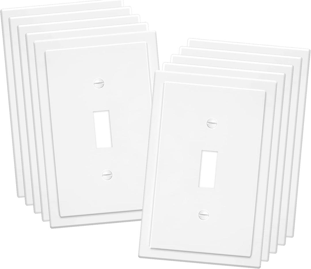 1-Gang Modern Edge Decorative Wall Plate Cover Switch Outlet Single Toggle Electrical Faceplate for Light Switches, Smart Switch, GFC, ReceptacleI, Dimmers, USB Outlet (10 Pack, Single Toggle)