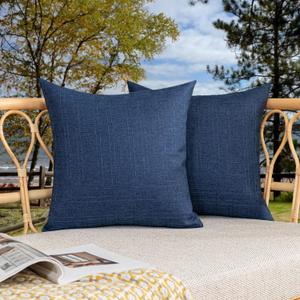 Kevin Textile Pack of 2 Decorative Outdoor Waterproof Throw Pillow Covers Checkered Pillowcases Classic Cushion Cases for Patio Couch Bench 20 x 20 Inch Blue