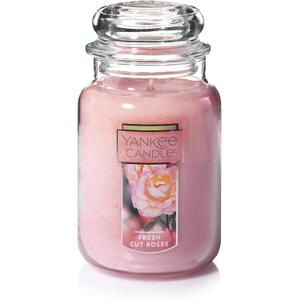 Yankee Candle Fresh Cut Roses Scented Premium 22oz Single Wick Candle Over 110 Hours of Long-Lasting Aroma Ideal for Home Decor Gifting and Events Classic Large Jar Pink