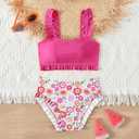 Girls Swimsuit, 2 Piece Bikini Bathing Swimwear 7-16Y (Black)
