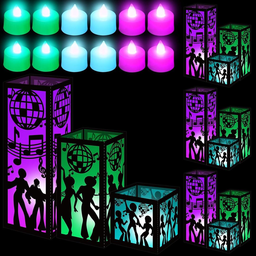 Rossesay 12 Pcs Disco Centerpieces for Table 3 Size 70s Disco Ball Dancer Paper Lantern Boxes Table Ideas Decorations for 70s 80s Music Themed Party Decor Birthday Decorations