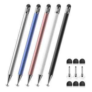 Bopomofo Stylus (5 Pcs), 2-in-1 Stylus Pen for Touch Screen, High Precision and Sensitivity, Suitable for iPhone/ipad/Android Tablets, Compatible with Touch Screens (Black/White/Blue/Rose Gold/Silver)
