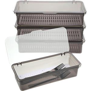 3Pcs Flatware Tray with Lid and Drainer Silverware Tray Kitchen Dinnerware Holder Box Utensil Storage Container Drawer Organizer for Home and Travel