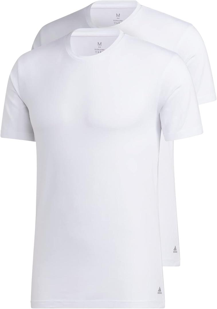 adidas Men's Stretch Cotton Crew Neck Undershirts (2-Pack), White, Small  