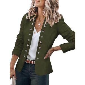 GRAPENT Women's Business Casual Buttons Pockets Open Front Blazer Suit Cardigan (XX-Large, Army Green)