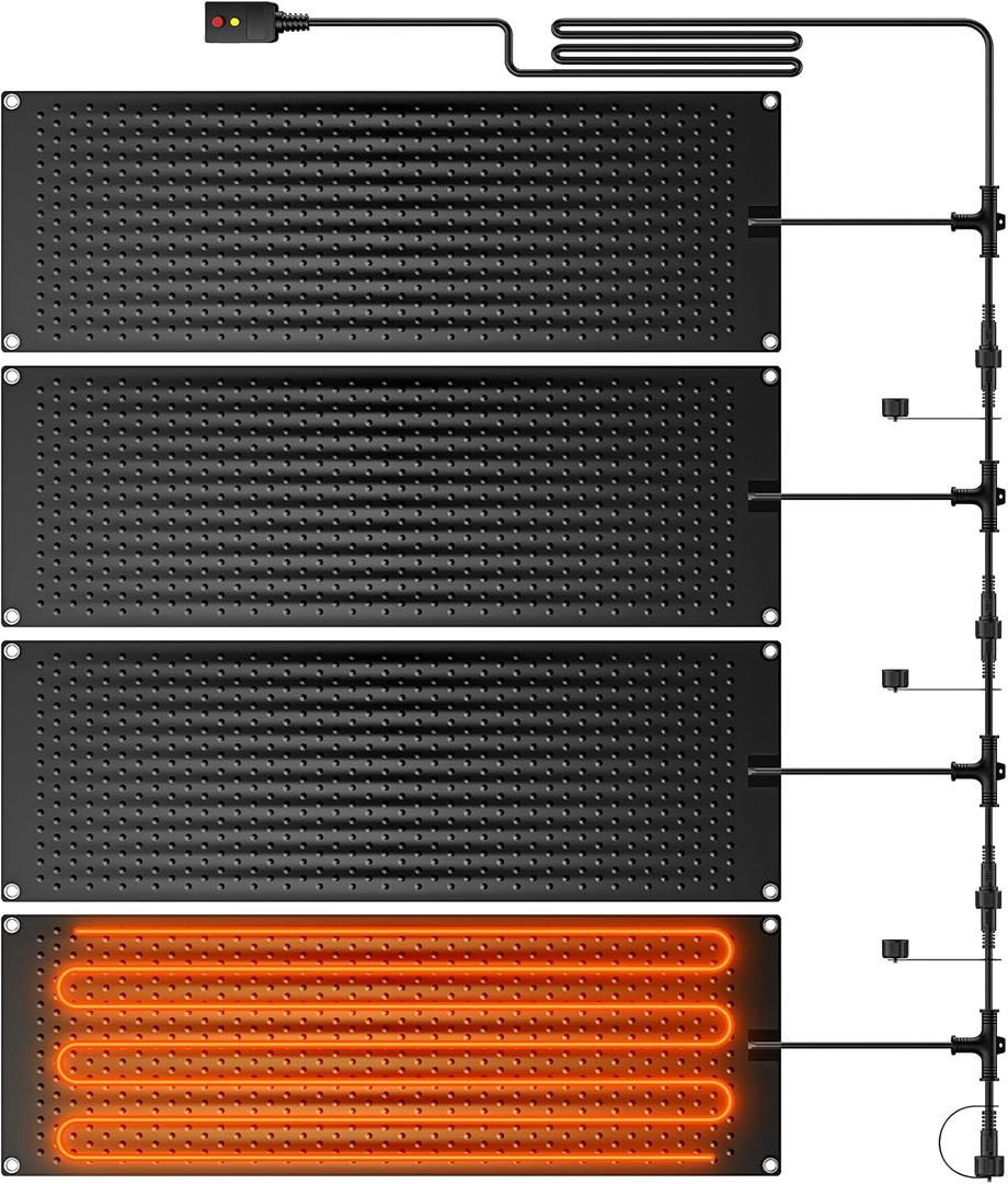4 Pcs Heated Snow Melting Mats - 10 x 30 Inch Heated Outdoor Mats with 6.5 ft Power Cord, No-Slip Snow and Ice Melting Mat for Walkways, Electric Snow Melting Mats for Decks Sidewalks Driveway Stair