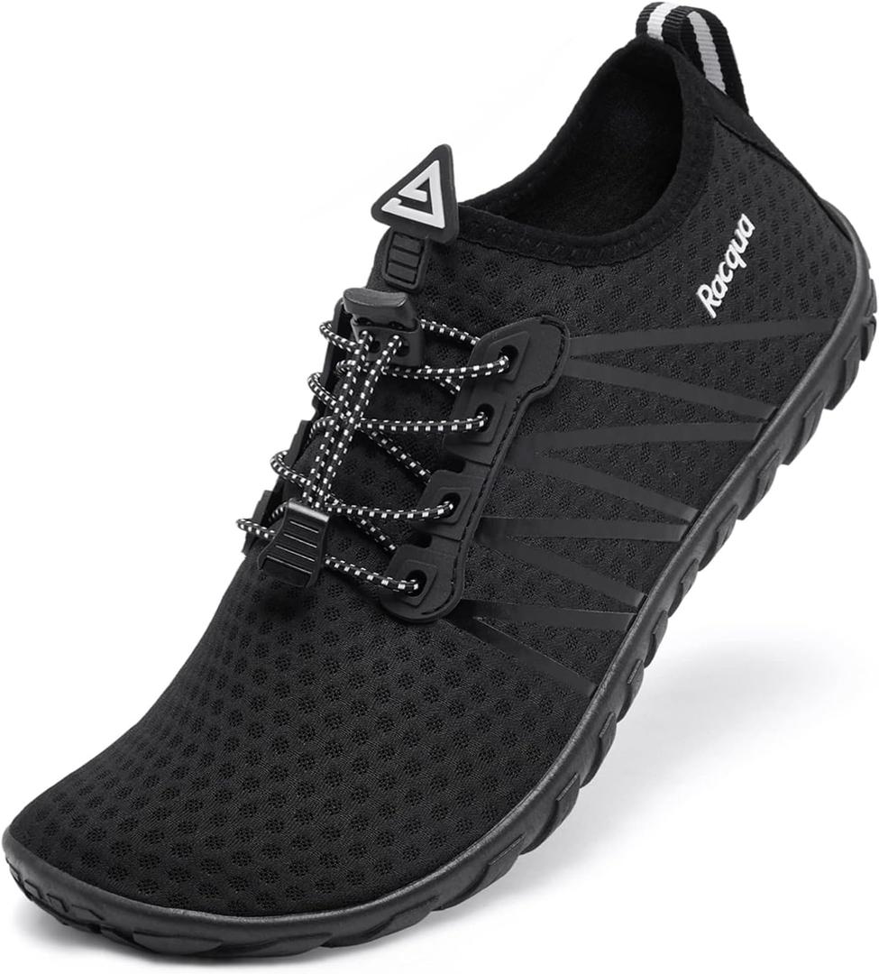 Racqua Women Men Water Shoes Barefoot Sport Beach Swim Shoes (14.5 Women/13.5 Men, Hd137-black)