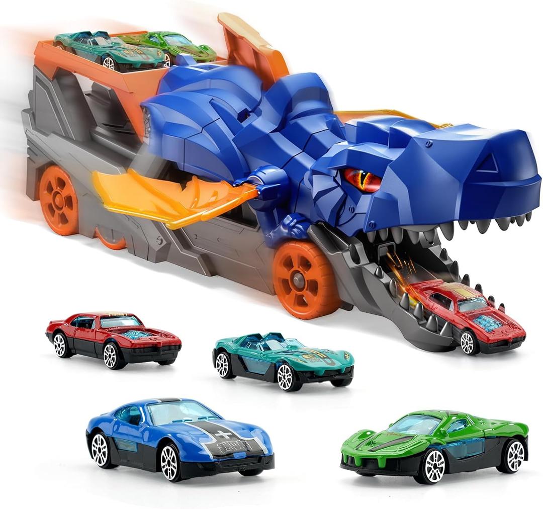 Dinosaur Truck Car Toys for Kids Toddlers, Toy Trucks for Toddler 1-3 3-5, Dinosaur Truck with 6 Car, Dinosaur Toys for 2 3 4 5 6 Year Old Boy Birthday Gift