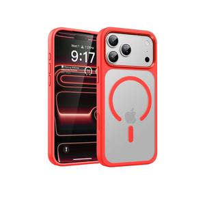OuXul Magnetic for iPhone 17 Pro Max Case (Compatible with Magsafe) (Military Grade Shockproof) (Reinforced Camera Protection) Translucent Anti-Fingerprint Phone Cover, Matte Red