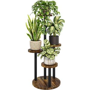 Bamworld 4 Tier Plant Stand Indoor, Tall Metal Wood Plant Shelf Outdoor,Small Flower Pot Holder Table Rack Garden Accessories for Corner Living Room Balcony Patio