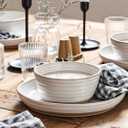 LE TAUCI Plates and Bowls Sets for 4, 16 Piece Stoneware Dinnerware Sets with Mugs, Ceramic Kitchen Dish Set, Chip Resistant, Microwave & Dishwasher Safe, Arctic White