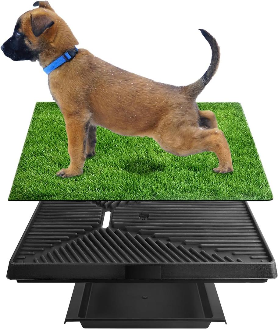 Dog Grass Pad with Tray, Dog Litter Box, Grass Pad for Dogs Indoor&Outdoor, Dog Potty Tray, Washable Puppy Pee Pad Turf for Dogs to Pee on Balcony Patio (25" x 21")