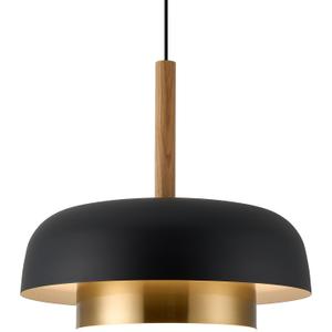 Mid Century Large Pendant Lighting,18.8 inch,2 Tiers,Raw Wood Accent,Black and Gold Modern Chandelier for Dining Room,Kitchen, Living Room