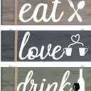 Jetec 3 Pcs Farmhouse Kitchen Wall Decor Rustic Wooden Home Eat Drink Love Sign with Hanging Hole for Home Dining Living Room Bar Cafe Decor(Soft Color)
