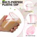 Ziliny 50 Pack 12oz Pink Clear Plastic Cups with Lids and Straws, PET Disposable Drinking Cups, Disposable Iced Coffee Cup for Smoothies, Cold Drinks, Parties, Wedding, Meeting, Drink Shops