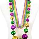 GiftExpress Mardi Gras 46 Jumbo Ball Bead Necklaces And 33 7mm Assorted Metallic Color Beaded Necklaces Bundle Set for St. Patrick's Day Party Favors, Mardi Gras Festivals, Mardi Gras Parades