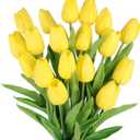 Beferr Tulips Artificial Flowers 18Pcs Faux Tulip Real Touch Tulip Fake Flowers Bouquets Arrangements for Mothers Day Spring Easter Home Wedding Table Decor Yellow