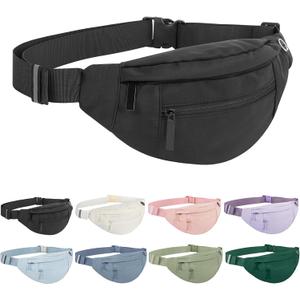  Frenou Large Waist Bag With 4-Zipper Pockets-Fanny Pack For Women And Man-Crossbody Belt Bag With Adjustable Strap For Travel Running Hiking Walking Workout Dark Black