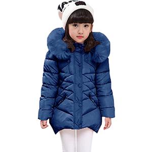 Miss Bei Girls' Puffer Down Coat Winter Fur Jacket Parka Down Coat Kids with Fur Hood (9-10 Years, Pure Navy Blue)