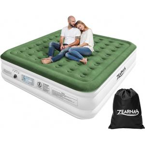 Zearna King Size Air Mattress with Built in Pump, 18" Raised Comfort Air Bed, Upgraded Flocked Top Blow up Mattress with Carrying Bag, Inflatable Mattress for Guests & Home, AirBed, 750 lbs Max