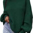 PRETTYGARDEN Womens Sweaters Fall 2025 Lantern Long Sleeve Oversized Sweater Casual Crewneck Chunky Knit Ribbed Pullover Tops (Small, Dark Green)