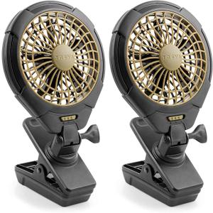 Treva 5 Inch Battery Powered Clip Slim and Portable Cooling Fan with Clamp for Travel, Outdoor,Camping, Car, Office Desk, Baby Stroller - Multi-Directional Rotating and Adjustable Head (2 Pack)