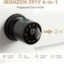 IRONZON Fingerprint Door Knob for Bedroom - 291Y 4-in-1 Keyless Bedroom Door Knob Smart Lock with App, One-tap Privacy Mode Setup, Auto-Lock Easy to Install - Matte Black