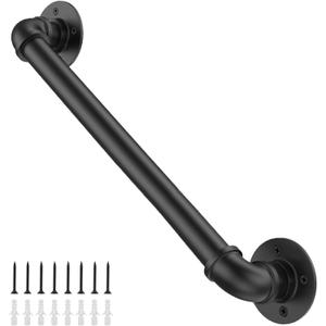 Willstar 4FT Industrial Staircase Handrail Non-Slip Pipe Bar Foot Rail Wall Mount Stair Rail Vintage Grab Bar for Steps Black Iron Pipe Handrail for Outdoor Indoor Stairs Loft Porch Hand Rail (4ft)