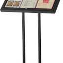 Metal Enclosed Bulletin Menu Board, 3 x (8.5 x 11) Inches Freestanding Menu Stand Menus Holder Floor Standing, Pedestal Advertising Display with Cover, 14 Magnetic Clasp Included, Black
