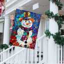 Stained Glass Christmas House Flag 28x40 Double Sided, Winter Snowman Yard Flag Welcome for Outside Porch Lawn Decor