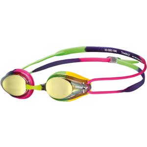 ARENA Tracks Unisex Junior Youth Essential Racing Swim Goggles Kids Swimmers Young Racers Anti-Fog Coated Mirror Lens, Violet/Fuchsia/Green