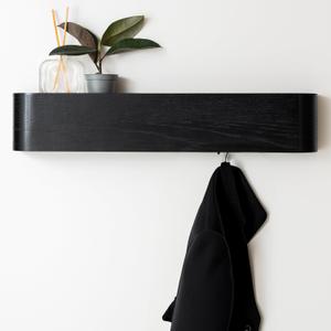 Wall-Mounted Coat Rack 'Toke' - Modern Design Coat Rack with Hidden Wall Hooks - Solid Wood Veneer Panel Coat Hanger - Oak, Black (5 Hooks)