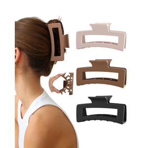 3Pcs Silicone Hair Clips Flexible Claw Clips for Women Cloud Clip Bendable Large Hair Claw Clip (5.12" Square - Khaki + Coffee + Black)