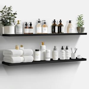 LaVie Home Floating Shelves, 47 Inch Wall Shelf Set of 2, Hanging Shelf with Invisible Brackets, Wall Decor for Bathroom, Bedroom, Living Room, Kitchen Storage, Classic Black