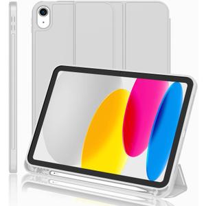 iMieet iPad (A16) Case 11th Gen/iPad 10th Generation Case [11-Inch 2025/10.9 Inch 2022] with Pencil Holder, Trifold Stand Smart Cover with Soft TPU Back,Auto Wake/Sleep(New Light Gray)