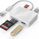 SD Card Reader, 5 in 1 USB-C & USB Card Adapter with SD/MicroSD/MS and Dual USB-A Ports Memory Card Reader for iPhone 17/16/15 Pro Max iPad MacBook Pro/Air M4/M3 Android Phone/Tablet PC (White)