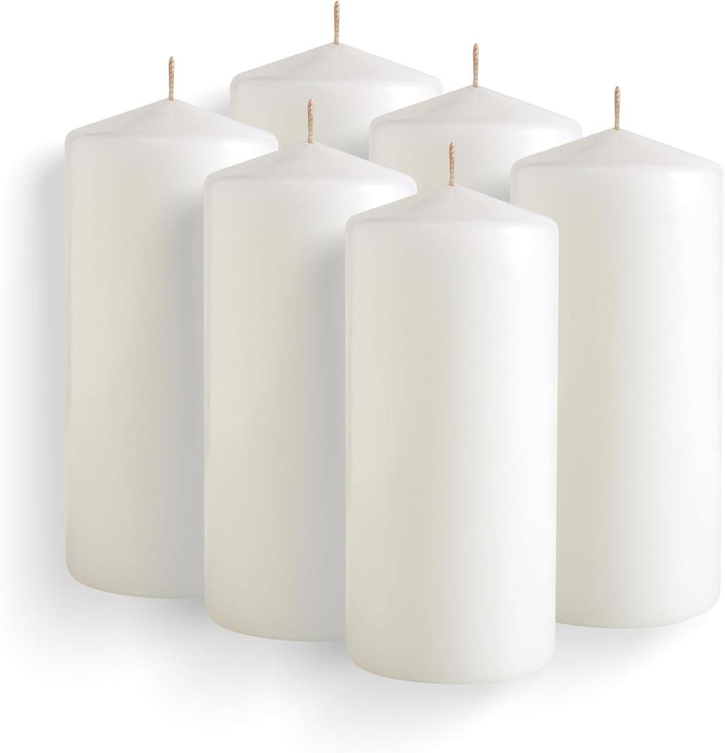 Simply Soson 3x6 inch White Pillar Candles - Set of 6 Emergency Tall Candles, Unscented, Cone Tip